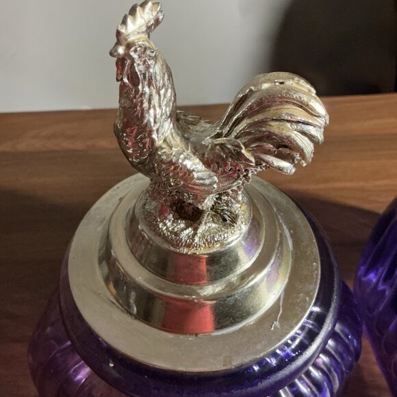 Purple Amethyst Vintage Rooster Lid Glass Canisters Set of 2 - Picture 7 of 10